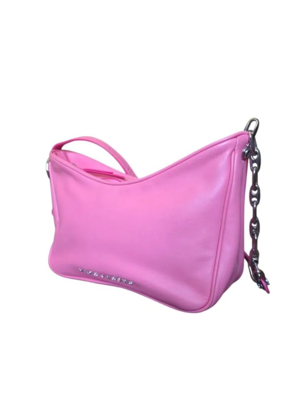 Marc Jacobs Tempo Baguette Shoulder Bag Pink Lemonade Leather Silver Chain Y2K